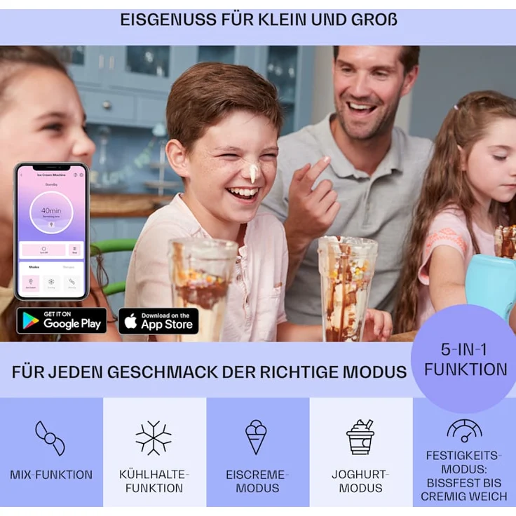 Klarstein Dolce Bacio Smart Eiscremebereiter Yogurtmaker Kompressor 2 Liter WiFi Touch Edelstahl – Bild 3