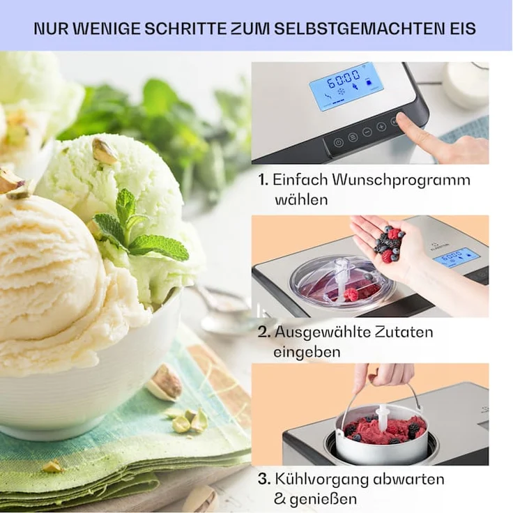 Klarstein Dolce Bacio Smart Eiscremebereiter Yogurtmaker Kompressor 2 Liter WiFi Touch Edelstahl – Bild 4