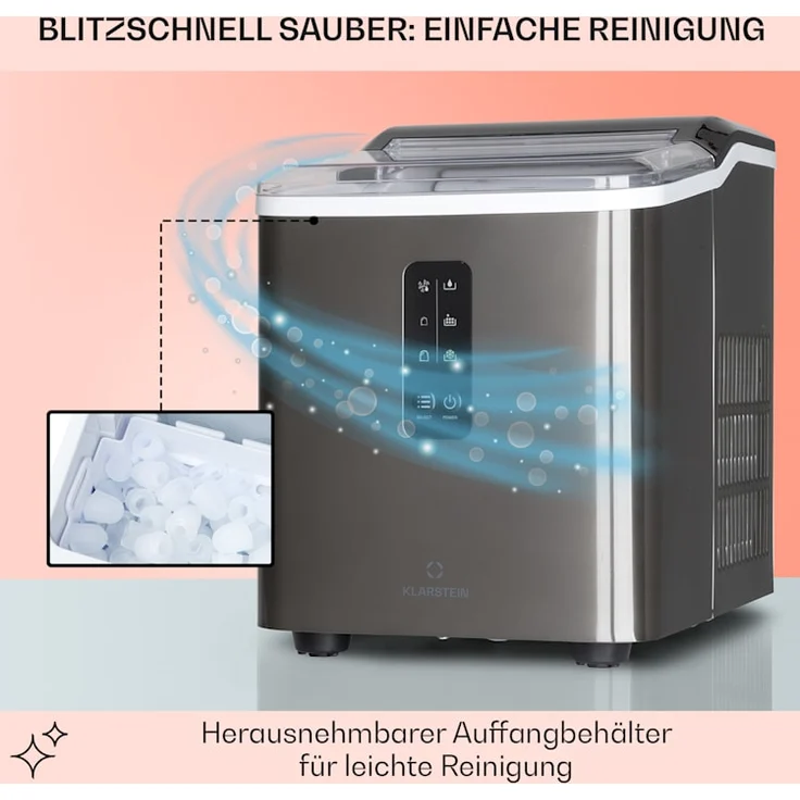 Klarstein Albaron Supreme Eiswürfelmaschine, Bullet-Eis, 12 kg / 24 h, 1,5 Ltr., Edelstahl, schwarz – Bild 5