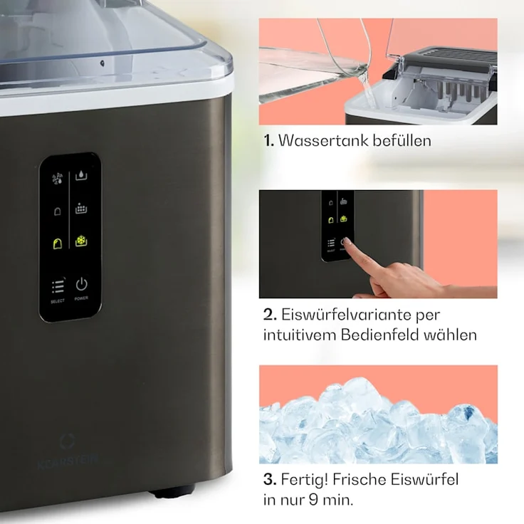 Klarstein Albaron Supreme Eiswürfelmaschine, Bullet-Eis, 12 kg / 24 h, 1,5 Ltr., Edelstahl, schwarz – Bild 4