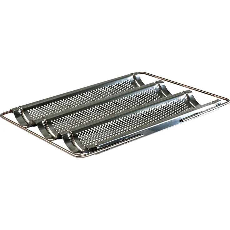 Lares Baguette-Backblech aus Edelstahl mit ausziehbaren Bügeln für Baguettes oder Brötchen Maße: 33 x 43 x 4cm – Bild 1