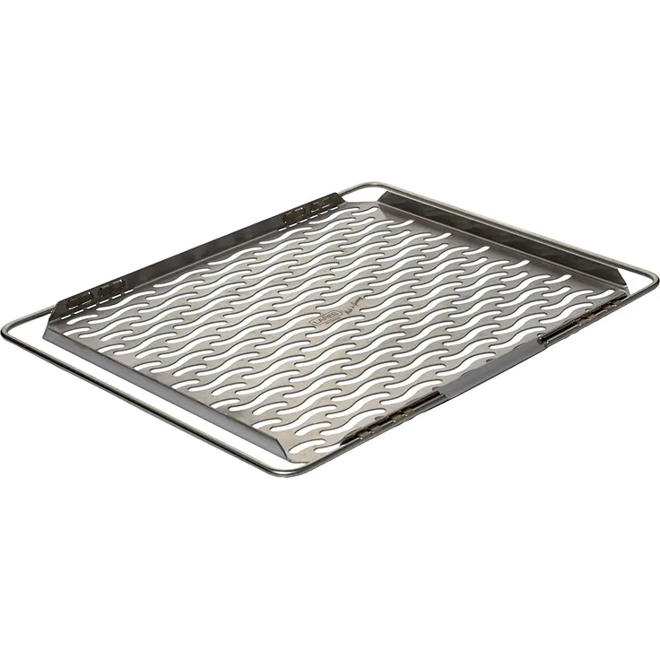 Lares Edelstahl-Backblech mit ausziehbaren Bügeln mit Lochung in Wellenform Maße der Backfläche: 32 x 47cm