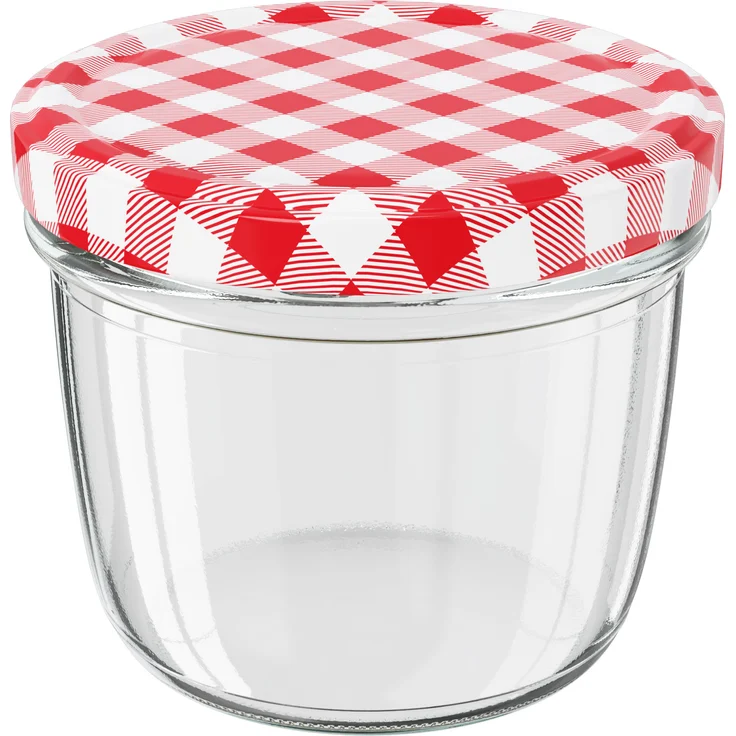 25 Stück Wellgro Einmachgläser mit Schraubdeckel - 230 ml, 8,5 x 6,5 cm (ØxH), Glas / Metall, rot karierte Deckel To 82 – Bild 4