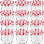 12 Stück Wellgro Einmachgläser mit Schraubdeckel - 230 ml, 8,5 x 6,5 cm (ØxH), Glas / Metall, rot karierte Deckel To 82 - Preisvergleich