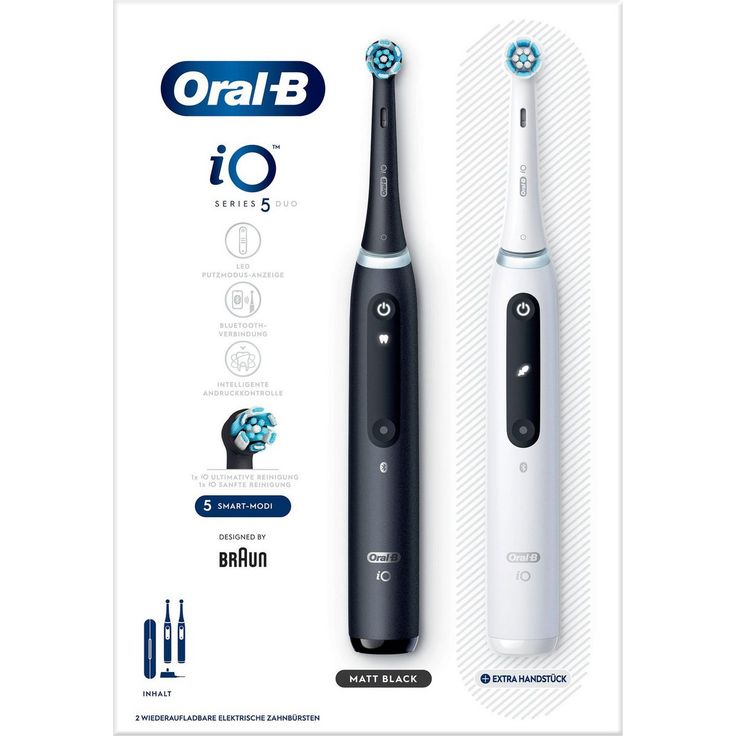 Oral-B iO Series 5 elektrische Zahnbürste, 5 Reinigungsstufen, 3D-Reinigungstechnologie, inkl. zweites Handstück, matt black/quite white – Bild 2
