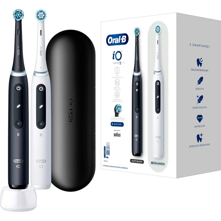Oral-B iO Series 5 elektrische Zahnbürste, 5 Reinigungsstufen, 3D-Reinigungstechnologie, inkl. zweites Handstück, matt black/quite white – Bild 1