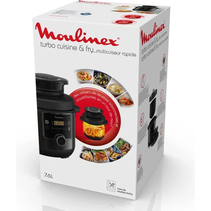 Moulinex CE7788 Turbo Cuisine & Fry 2-in-1 Elektrischer Schnellkochtopf und Luftfritteuse bis 1450 W Leistung, Antihaft-Schüssel, 15 automatische Programme, Timer, Zubehör, schwarz – Bild 10