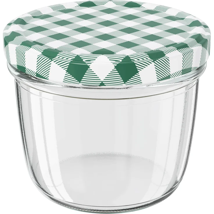 100 Stück Wellgro Einmachgläser mit Schraubdeckel - 230 ml, 8,5 x 6,5 cm (ØxH), Glas / Metall, grün karierte Deckel To 82 – Bild 4