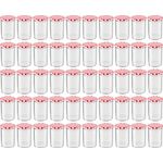 50 Stück Wellgro Einmachgläser mit Schraubdeckel - 435 ml, 8,5 x 12 cm (ØxH), Glas / Metall, rot karierte Deckel To 82