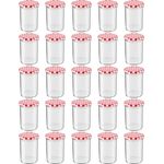 25 Stück Wellgro Einmachgläser mit Schraubdeckel - 435 ml, 8,5 x 12 cm (ØxH), Glas / Metall, rot karierte Deckel To 82