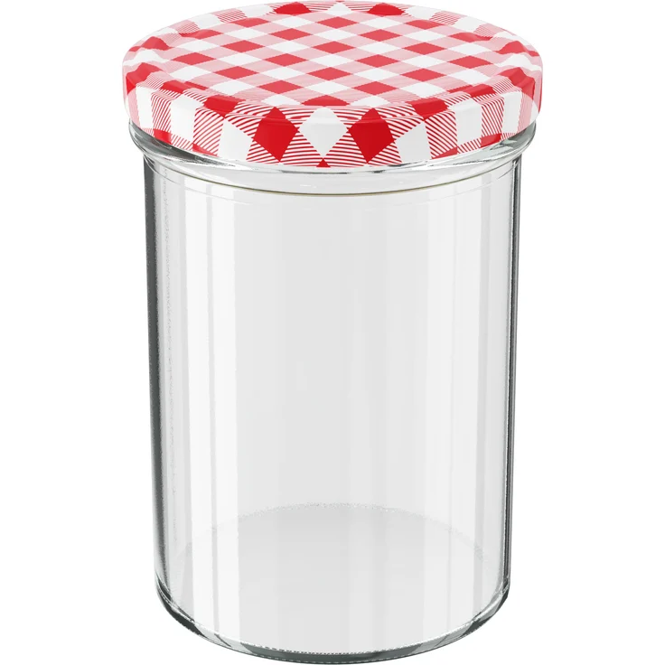 12 Stück Wellgro Einmachgläser mit Schraubdeckel - 435 ml, 8,5 x 12 cm (ØxH), Glas / Metall, rot karierte Deckel To 82 – Bild 2
