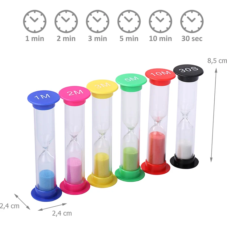 6 Stück Wellgro Sanduhren - 30sec, 1min, 2min, 3min, 5min, 10min - Sanduhr, Zeitmesser – Bild 4