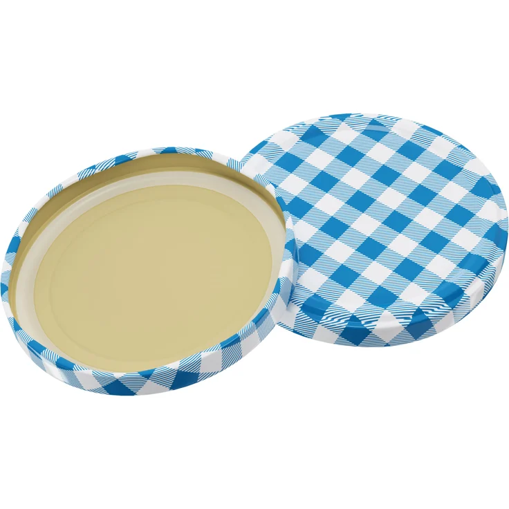 50 Stück Wellgro Einmachgläser mit Schraubdeckel - 435 ml, 8,5 x 12 cm (ØxH), Glas / Metall, blau karierte Deckel To 82 – Bild 3