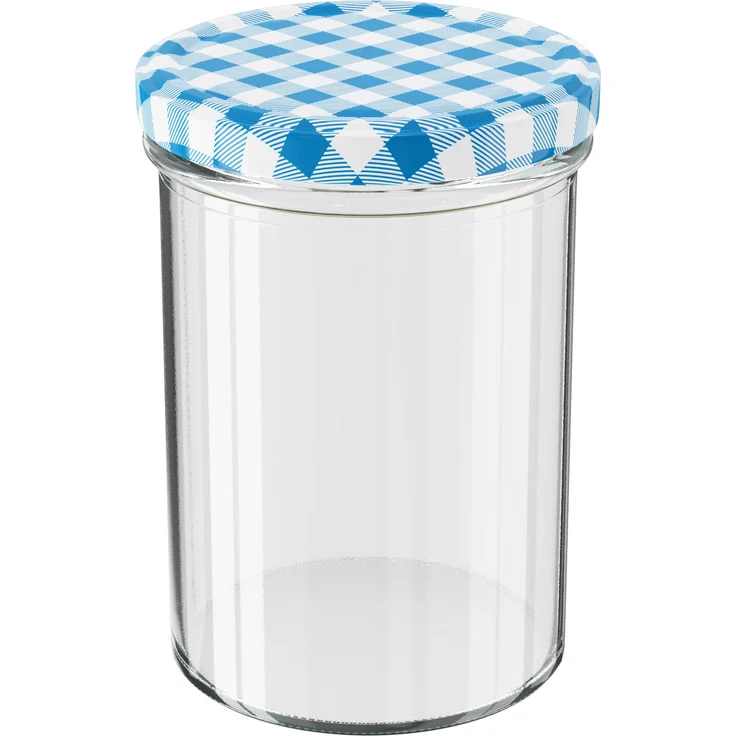 50 Stück Wellgro Einmachgläser mit Schraubdeckel - 435 ml, 8,5 x 12 cm (ØxH), Glas / Metall, blau karierte Deckel To 82 – Bild 2