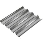 Wellgro Baguette-Blech - für bis zu 4 Baguettes - Baguetteblech mit Antihaftbeschichtung - 38 x 32,5 x 3 cm - Baguetteform, Brotform