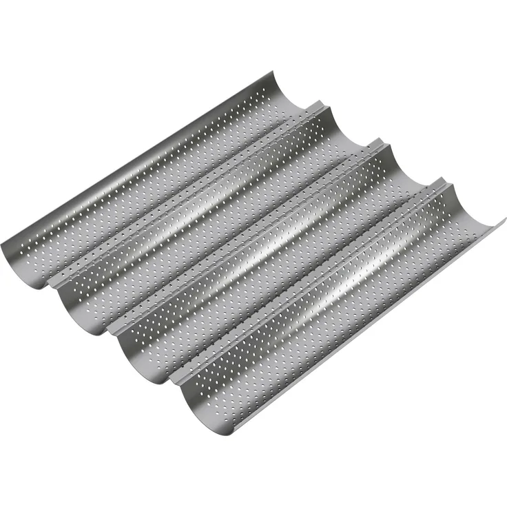 Wellgro Baguette-Blech - für bis zu 4 Baguettes - Baguetteblech mit Antihaftbeschichtung - 38 x 32,5 x 3 cm - Baguetteform, Brotform
