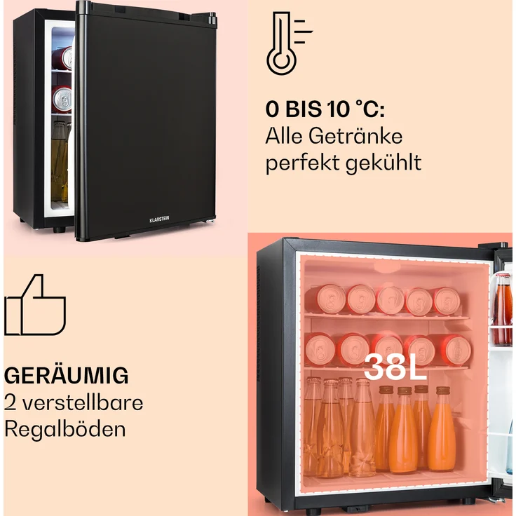 Klarstein Happy Hour 38 Minikühlschrank, freistehend, schwarz, Energieklasse F - Preisvergleich – Bild 4