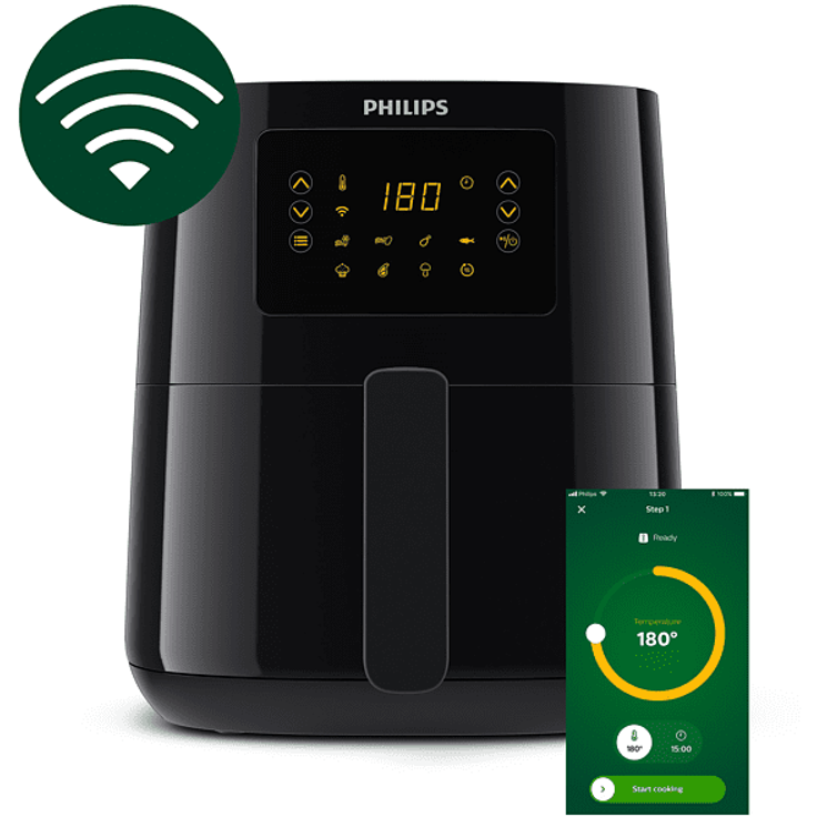 Philips HD9255/90 Serie 5000 Connected Heißluftfritteuse, 1400 Watt, 4,1 Liter, ohne Fett, 7 Programme, per App steuerbar, Display, Schwarz – Bild 3