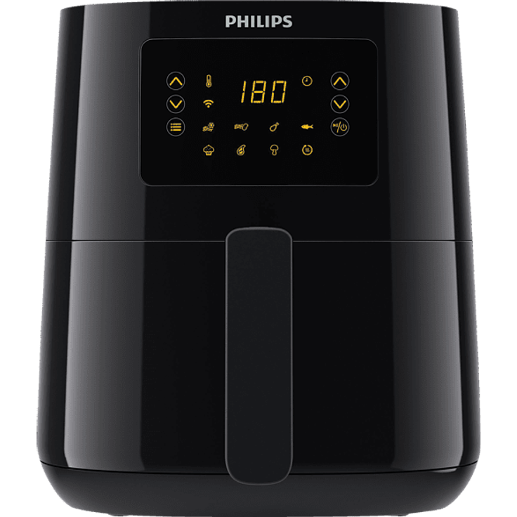 Philips HD9255/90 Serie 5000 Connected Heißluftfritteuse, 1400 Watt, 4,1 Liter, ohne Fett, 7 Programme, per App steuerbar, Display, Schwarz