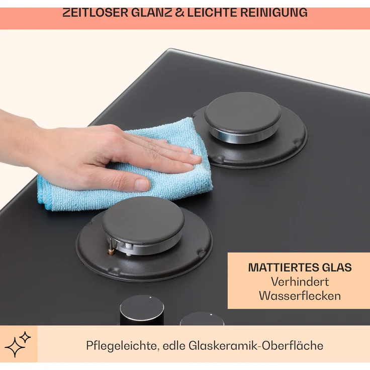 Klarstein Firetale Gaskochfeld, 4-flammig 60 cm Aluminium-Brenner inkl. Schlauch und Druckminderer, Einbaugerät, Autark, Anzahl der Kochstellen 4, schwarz – Bild 7