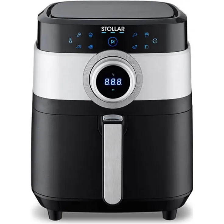 Stollar the Smart Air Fry AIR755 Heißluftfritteuse, 1800 Watt, 5,5 Liter, ohne Fett, 8 Programme, Thermostat, 30 Min. Timer, LCD-Display, schwarz, silber