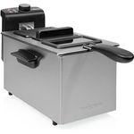 Tristar PRO FR-6947 Fritteuse, 2000 W, 3 L Fassungsvermögen, mit Öl, Drehregler, Edelstahl, Kunststoff, silber, schwarz
