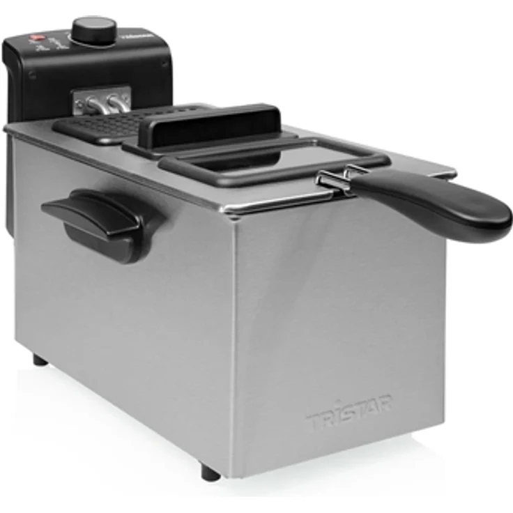 Tristar PRO FR-6947 Fritteuse, 2000 W, 3 L Fassungsvermögen, mit Öl, Drehregler, Edelstahl, Kunststoff, silber, schwarz – Bild 1