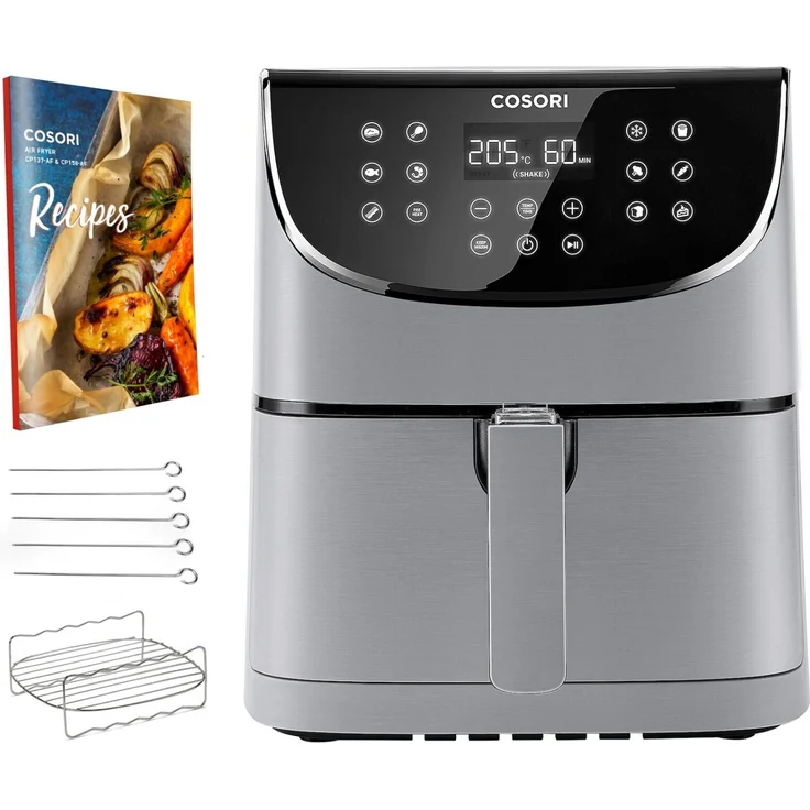 COSORI CP 158-RXA Heißluftfritteuse, 1700 Watt, 5,5 Liter, ohne Fett, Thermostat, 11 Programme, 60 Min. Timer, Kunststoff, Metall, grau – Bild 1
