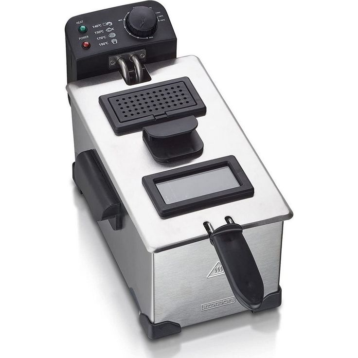 Heinrich´s HFR 8210 Fritteuse, 2200 W, 3L Fassungsvermögen, mit Öl, Kaltzonentechnologie, wärmeisolierte Griffe, herausnehmbar, silber