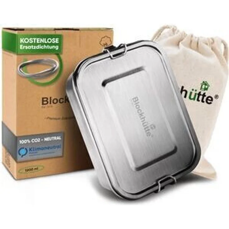Blockhütte Brotdose 1200 ml, inkl. Austauschdichtung & Trennwand, Edelstahl, silber