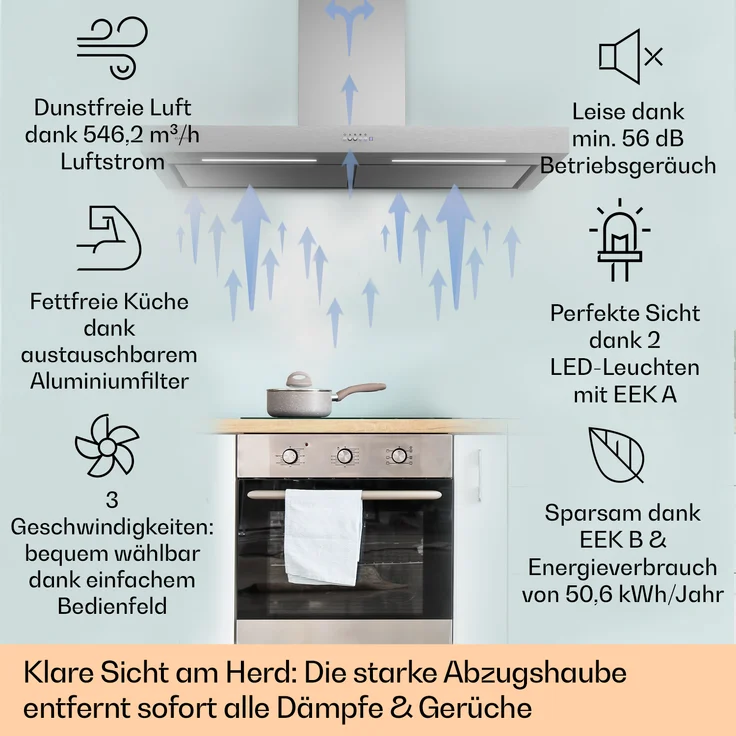 Klarstein Limelight Wandhaube, Wandmontage, Anzahl Gebläsestufen 3, Breite 120 cm, edelstahl – Bild 2