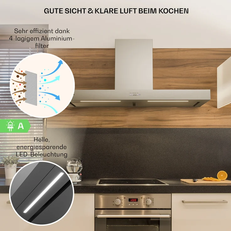 Klarstein Limelight Wandhaube, Wandmontage, Anzahl Gebläsestufen 3, Breite 120 cm, edelstahl – Bild 4