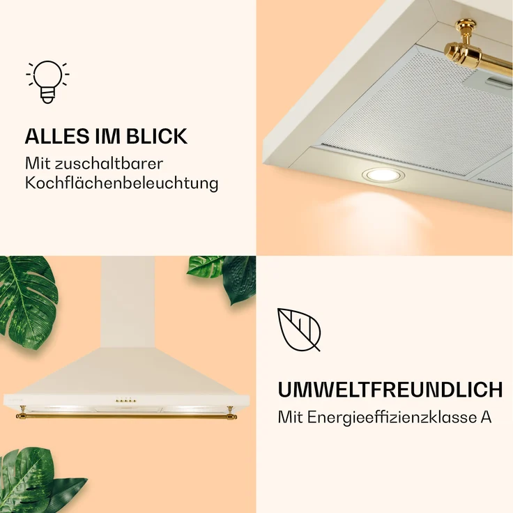 Klarstein Montblanc 90 Wandhaube, Wandmontage, Anzahl Gebläsestufen 3, Breite 90 cm, creme – Bild 3