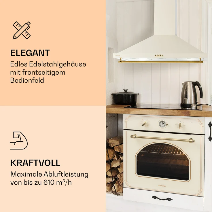 Klarstein Montblanc 90 Wandhaube, Wandmontage, Anzahl Gebläsestufen 3, Breite 90 cm, creme – Bild 4