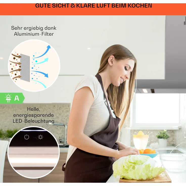 Klarstein Alinea 60 Wandhaube, Wandmontage, Anzahl Gebläsestufen 4, Breite 60 cm, schwarz – Bild 4