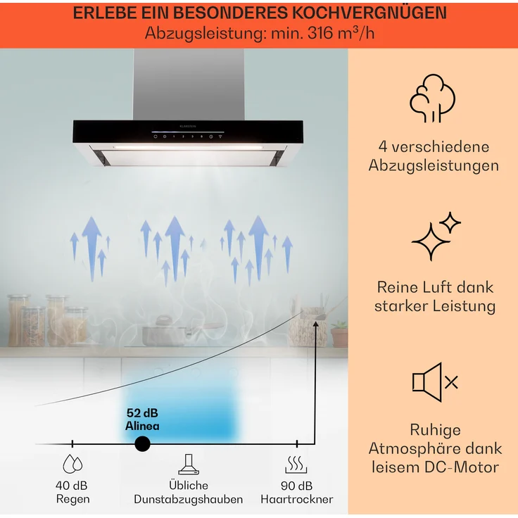 Klarstein Alinea 60 Wandhaube, Wandmontage, Anzahl Gebläsestufen 4, Breite 60 cm, schwarz – Bild 3