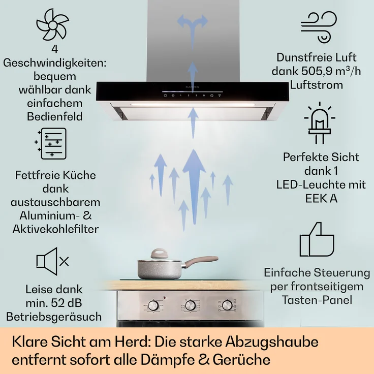 Klarstein Alinea 60 Wandhaube, Wandmontage, Anzahl Gebläsestufen 4, Breite 60 cm, schwarz – Bild 2