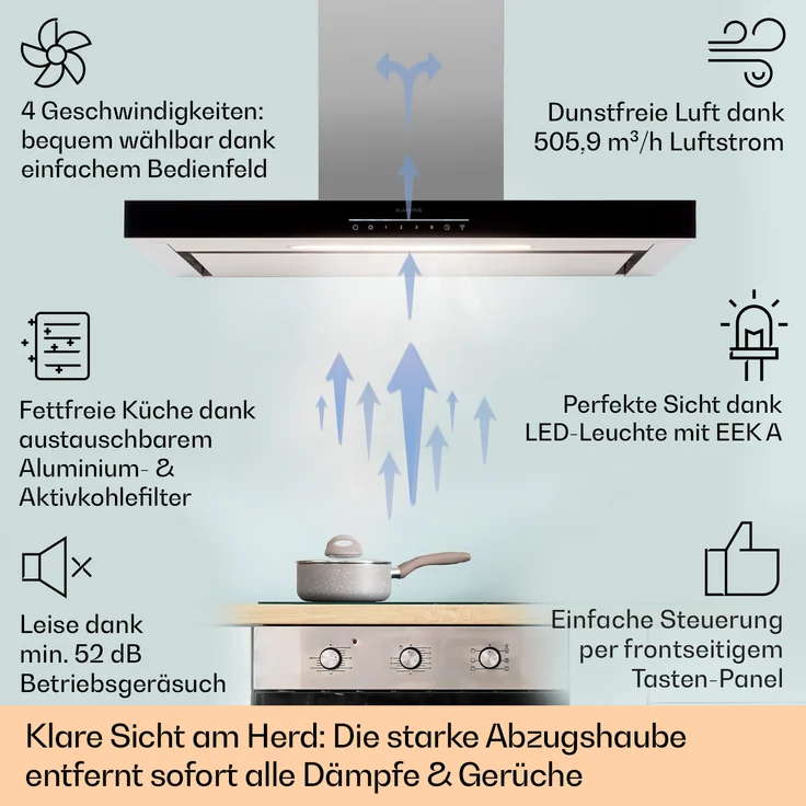 Klarstein Alinea 90 Wandhaube, Wandmontage, Anzahl Gebläsestufen 4, Breite 90 cm, schwarz – Bild 2