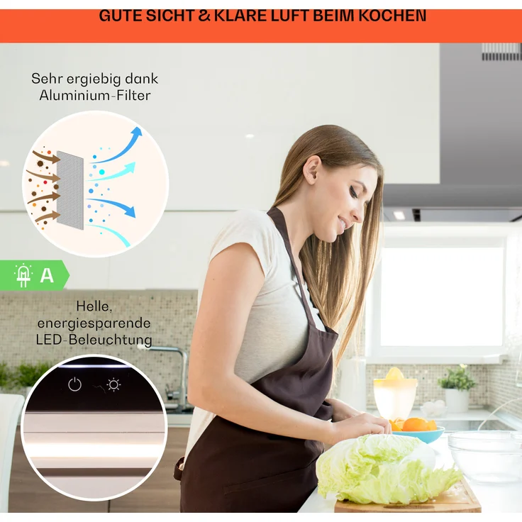 Klarstein Alinea 90 Wandhaube, Wandmontage, Anzahl Gebläsestufen 4, Breite 90 cm, schwarz – Bild 4