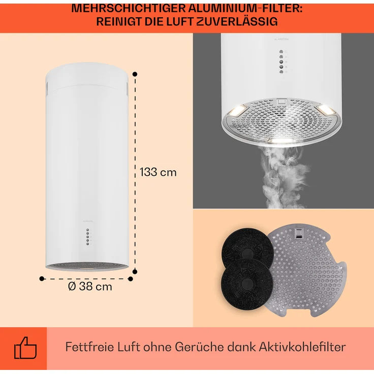 Klarstein Bolea Inselhaube, Deckenmontage, Anzahl Gebläsestufen 3, Breite 38 cm, weiss – Bild 5