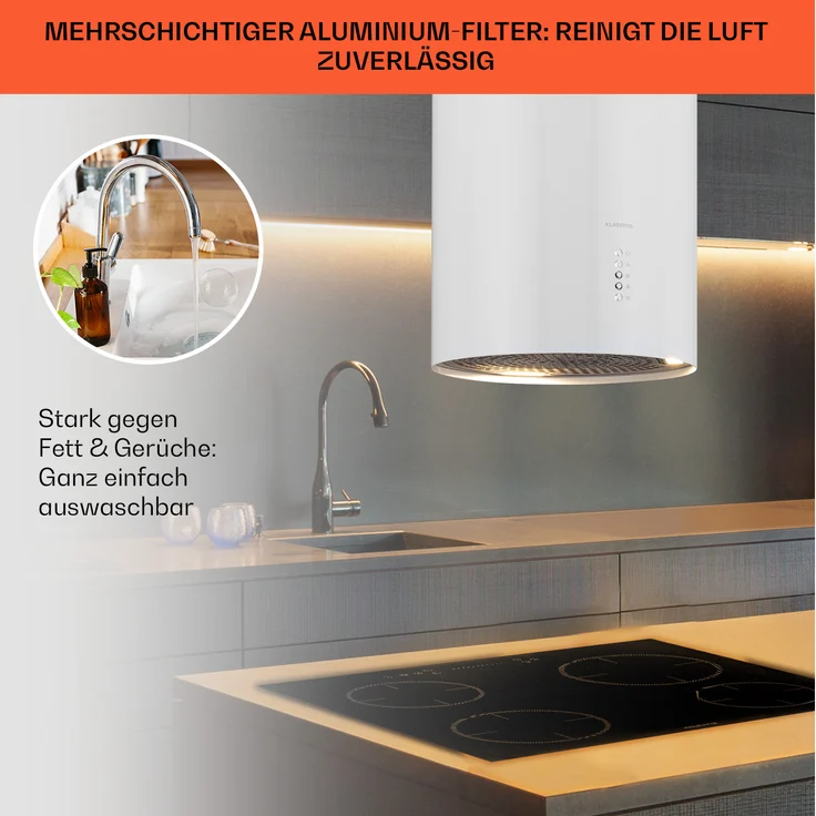 Klarstein Bolea Inselhaube, Deckenmontage, Anzahl Gebläsestufen 3, Breite 38 cm, weiss – Bild 6