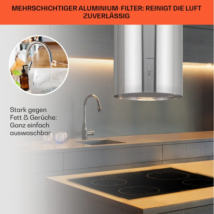 Klarstein Bolea Inselhaube, Deckenmontage, Anzahl Gebläsestufen 3, Breite 38 cm, edelstahl – Bild 6