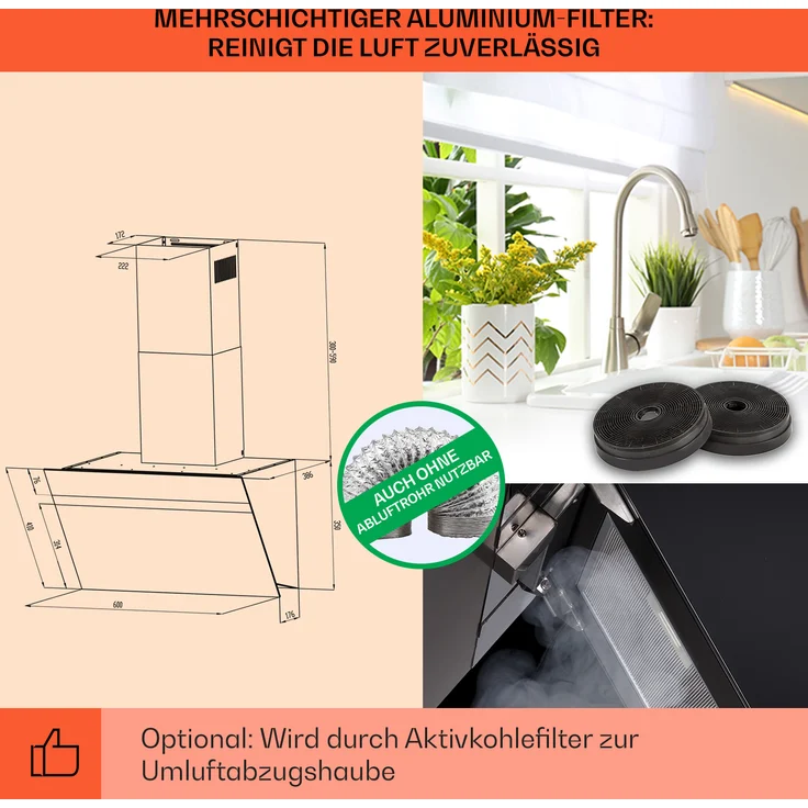Klarstein Ava 60 Wandhaube, Wandmontage, Anzahl Gebläsestufen 3, Breite 60 cm, schwarz – Bild 5