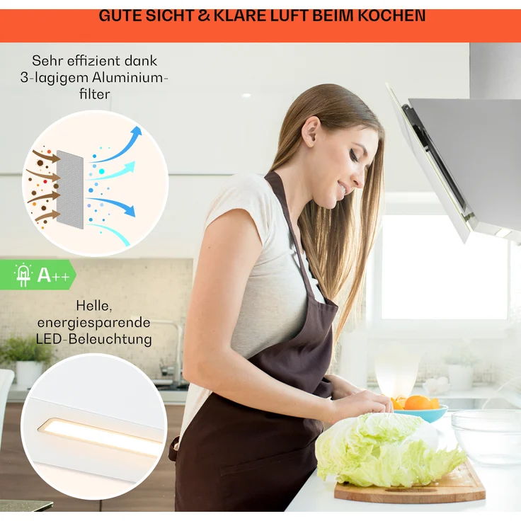 Klarstein Ava 90 Wandhaube, Wandmontage, Anzahl Gebläsestufen 3, Breite 90 cm, weiss – Bild 4