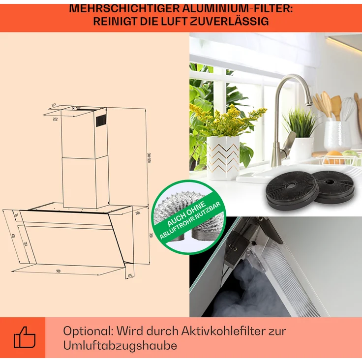 Klarstein Ava 90 Wandhaube, Wandmontage, Anzahl Gebläsestufen 3, Breite 90 cm, weiss – Bild 5