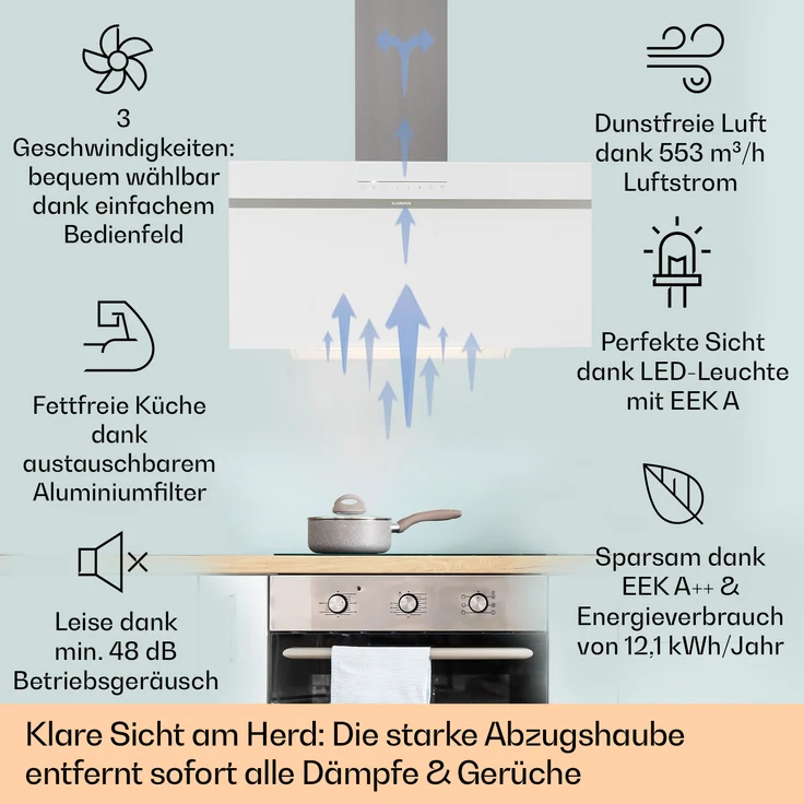 Klarstein Ava 90 Wandhaube, Wandmontage, Anzahl Gebläsestufen 3, Breite 90 cm, weiss – Bild 2