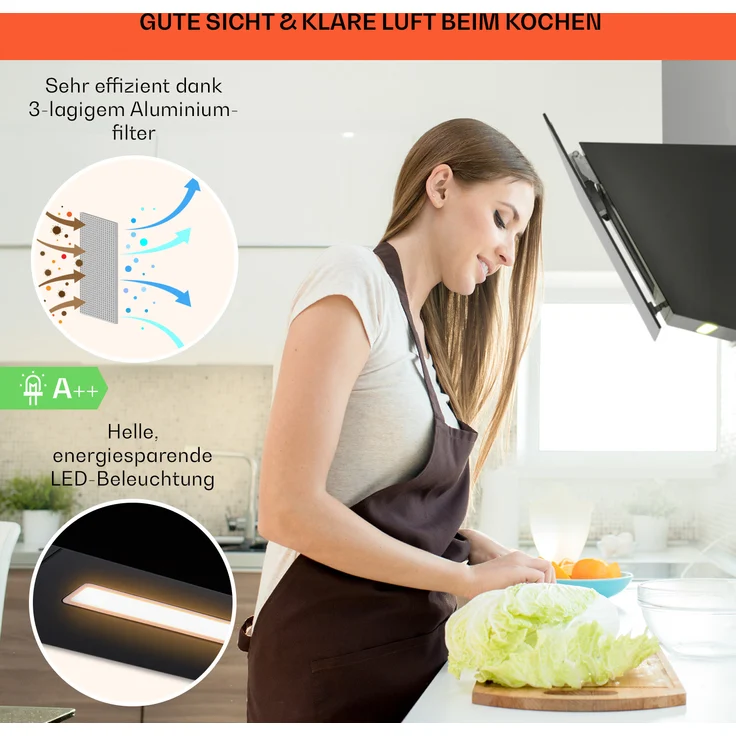 Klarstein Ava 90 Wandhaube, Wandmontage, Anzahl Gebläsestufen 3, Breite 90 cm, schwarz – Bild 4