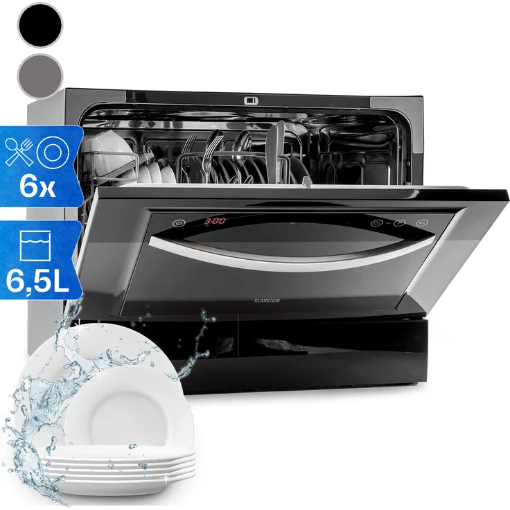 Klarstein Havasia UV 6 Luminance schwarz, Tischgeschirrspüler, E, Geräuschemissionsklasse C, Geräuschemissionen 49 Dezibel – Bild 1