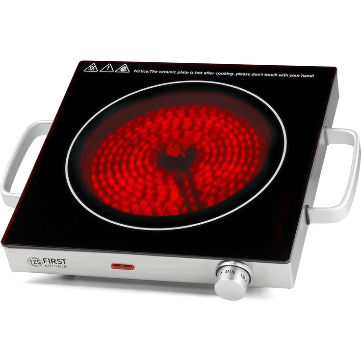 TZS First Austria Infrarot Kochplatte, einzeln mit Griffen, schwarz, edelstahl – Bild 1
