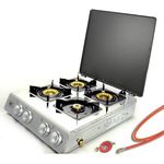 NJ Gaskochcher NGB-400C, 4 flammig, mit Deckel, Campingkocher, 12KW, edelstahl